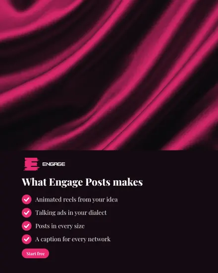 A portrait slide listing what Engage Posts makes, with check marks