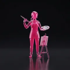 تمثال زجاجي لرسام بفرشاة ولوحة ألوان